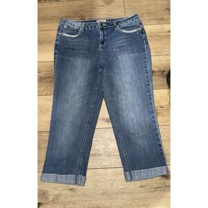 EARL JEAN Pants Women 12 Cropped Capri Embellished Rhinestones Embroidered Bling